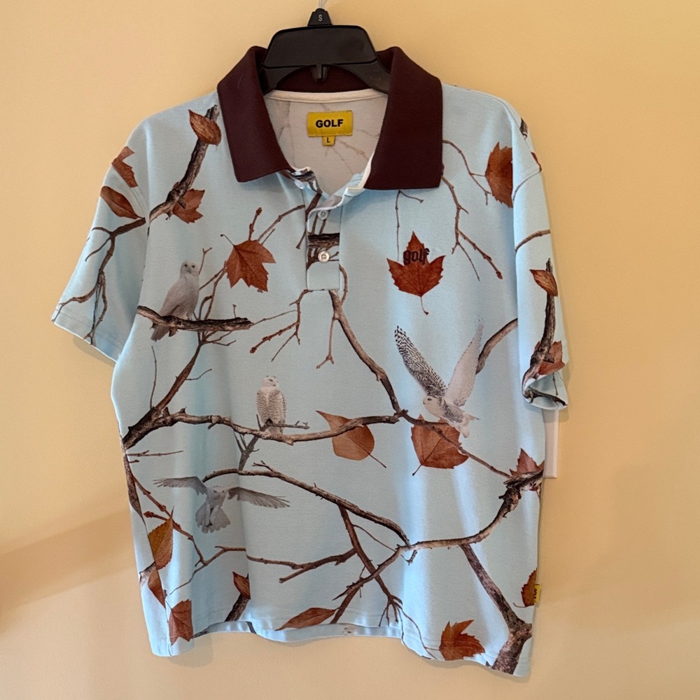 Golf Wang Light Blue and Brown Leaf Print Polo